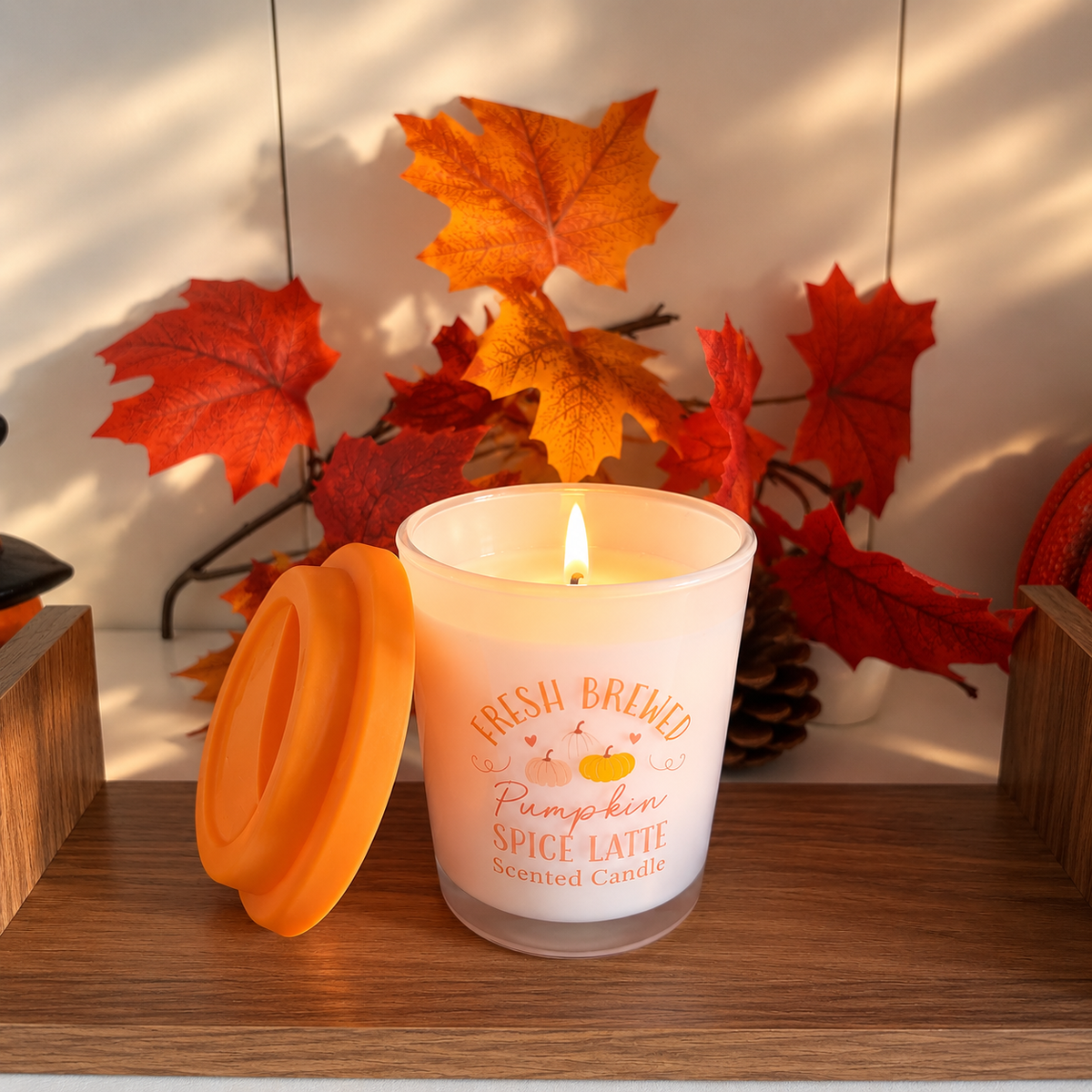 Pumpkin Spice Latte Duftkerze mit Deckel | Herbst Kerze Kürbis 42 Std.