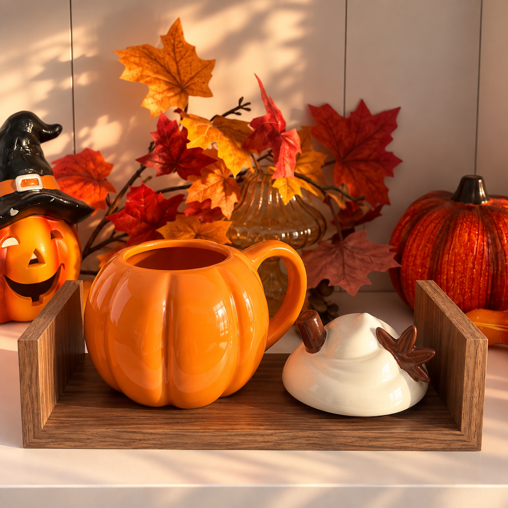 Kürbis Tasse mit Deckel 400 ml | Pumpkin Becher Herbst Kaffee Tee Geschenk